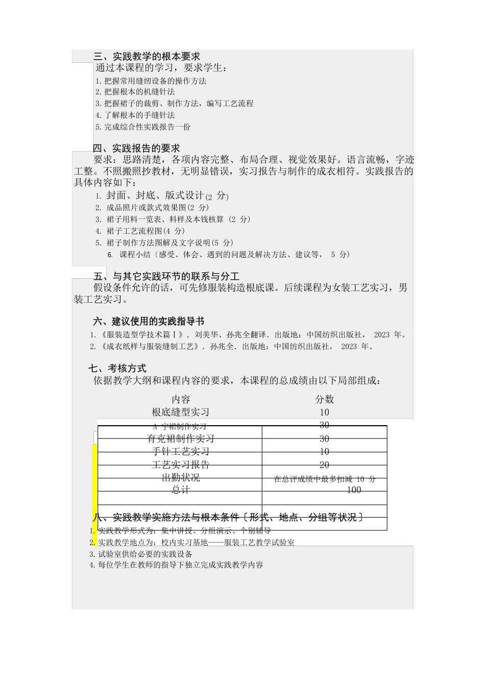 服装工艺基础实习教学大纲_第2页