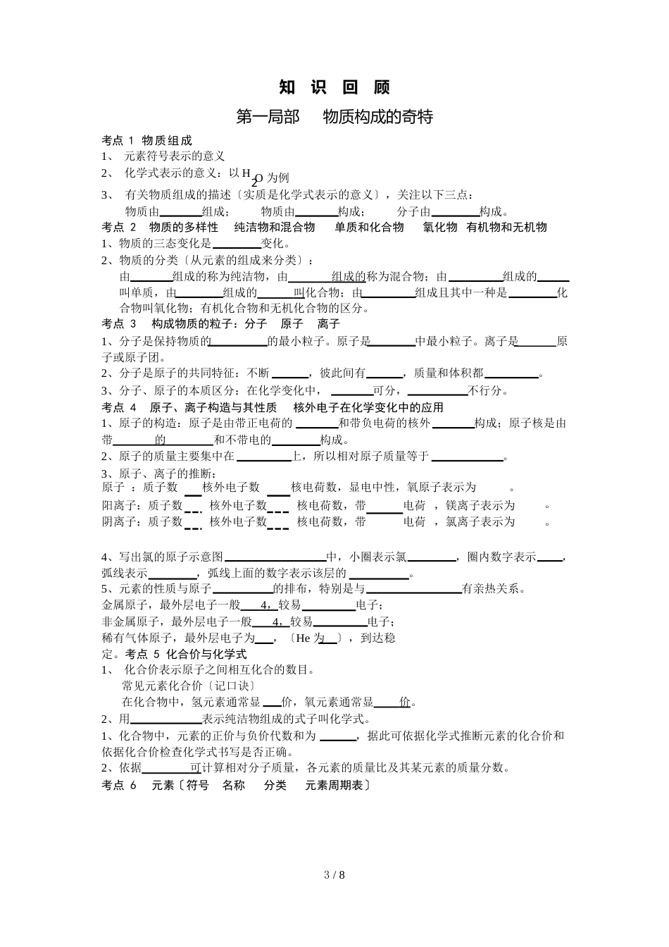 初三化学考点重点知识整理_第1页