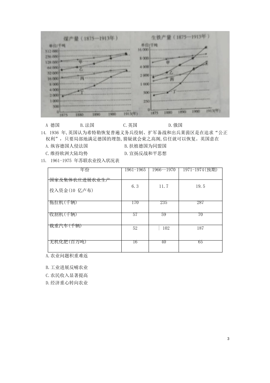 山东省滨州市2023年届高三历史第二次模拟考试试题_第3页