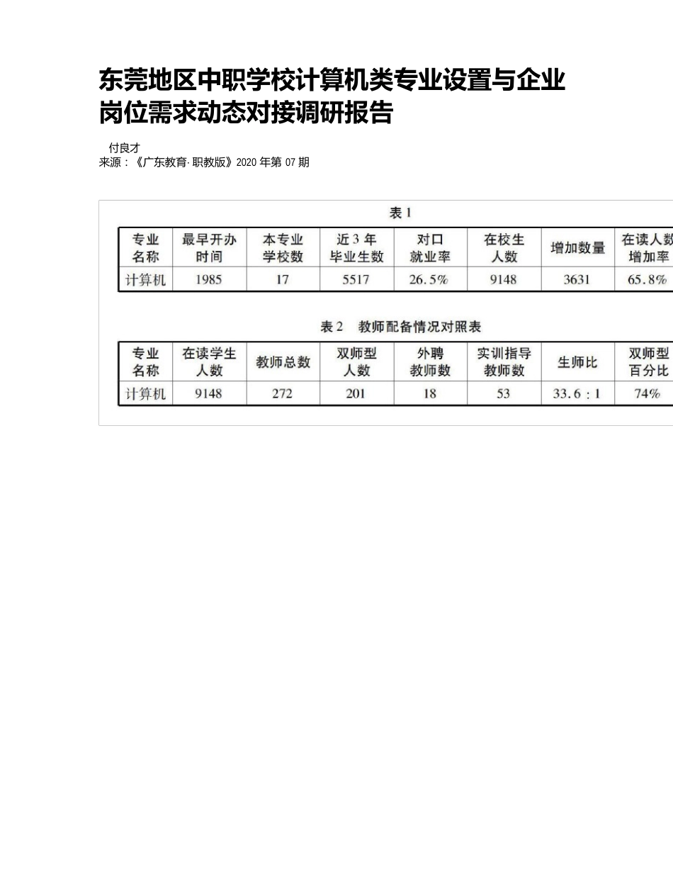 东莞地区中职学校计算机类专业设置与企业岗位需求动态对接调研报告_第1页