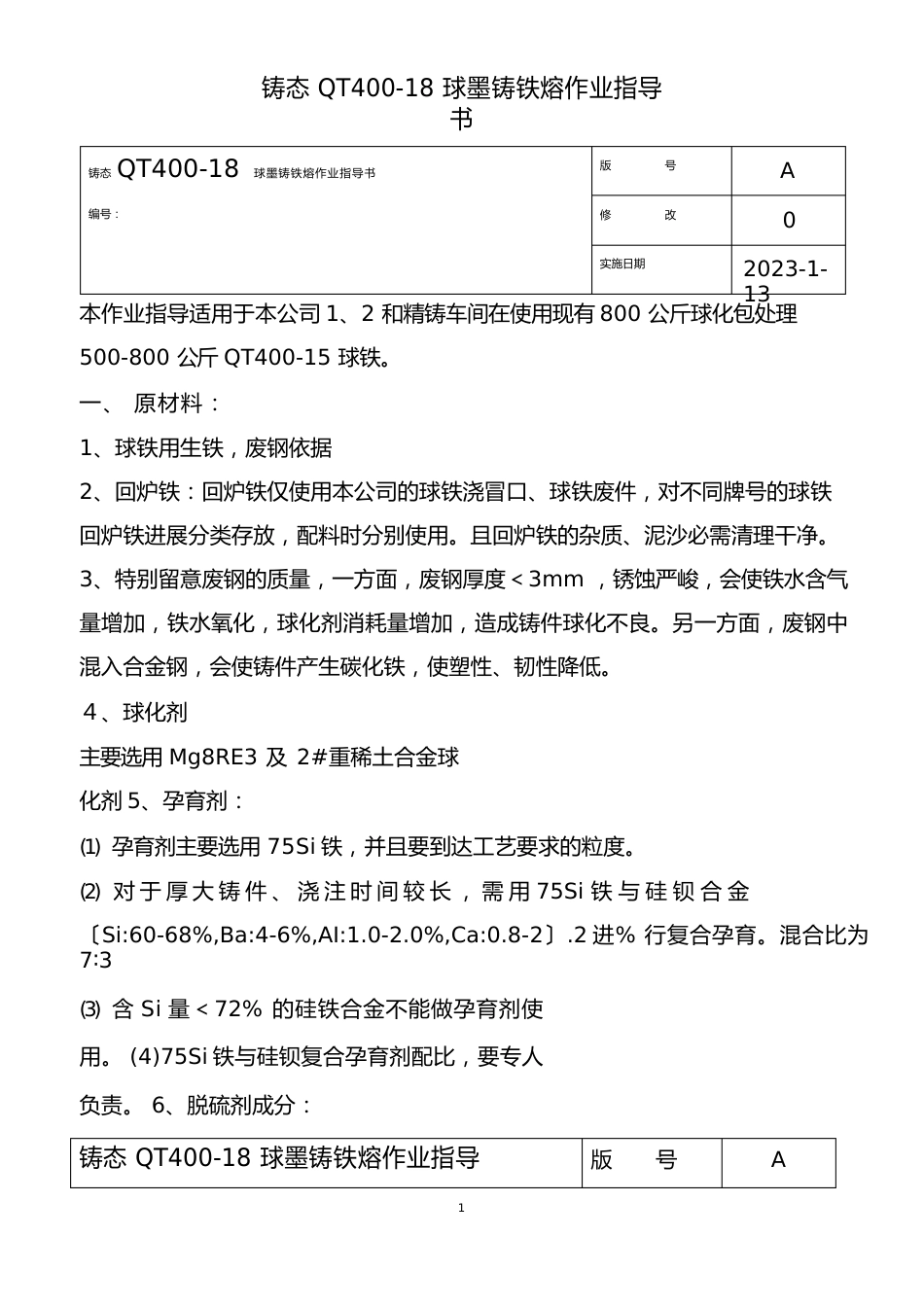 铸态QT4008球墨铸铁熔作业指导书_第1页