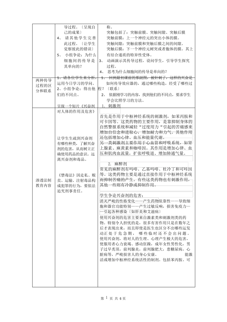 高中生物学科渗透法制教育教案——《神经调节的基本过程》_第3页