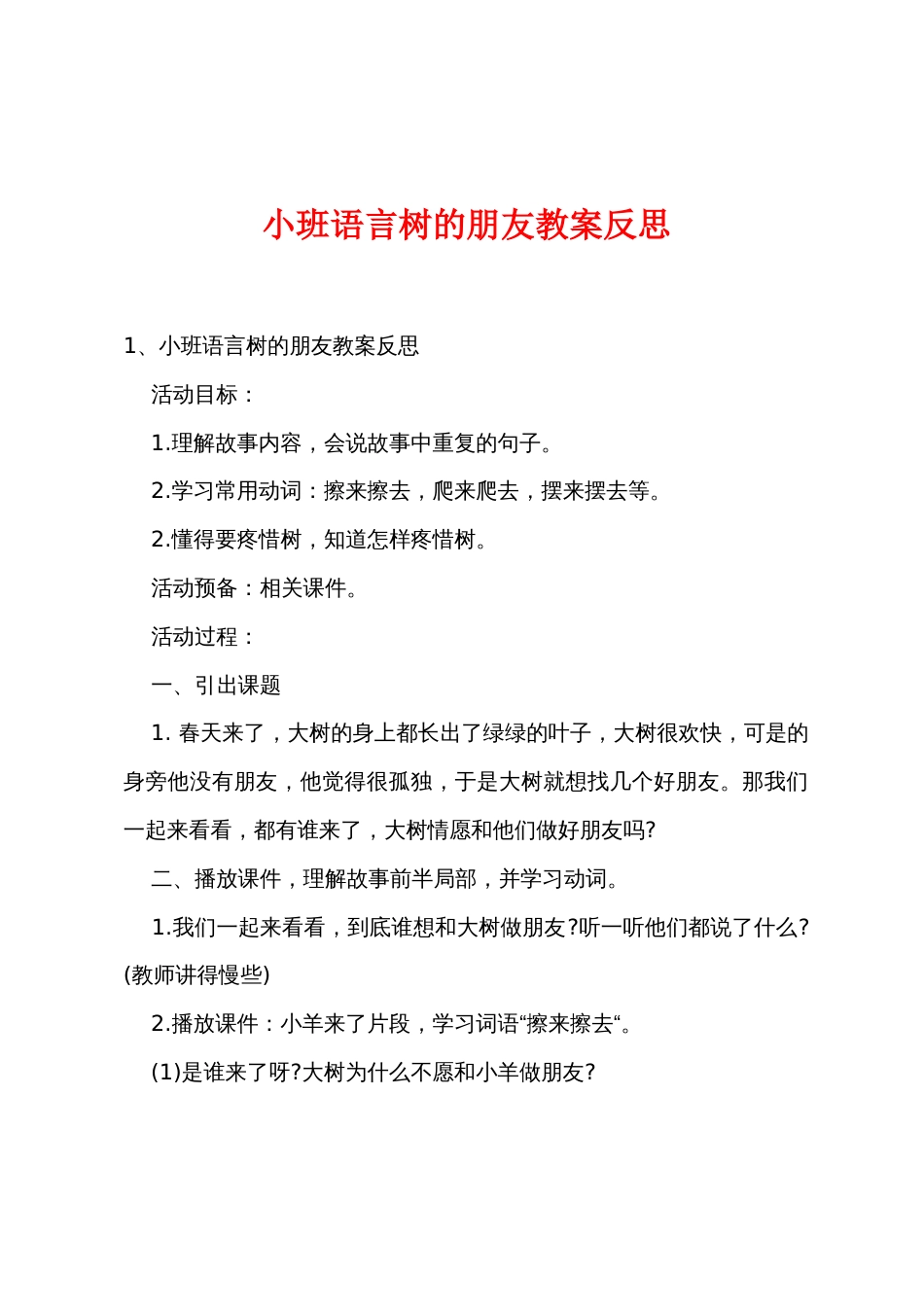 小班语言树的朋友教案反思_第1页