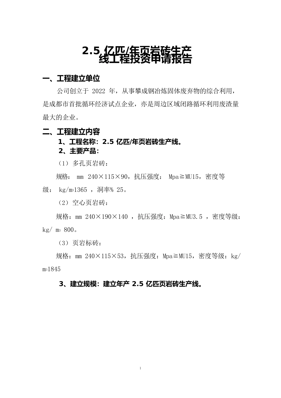 页岩砖项目投资申请报告_第1页