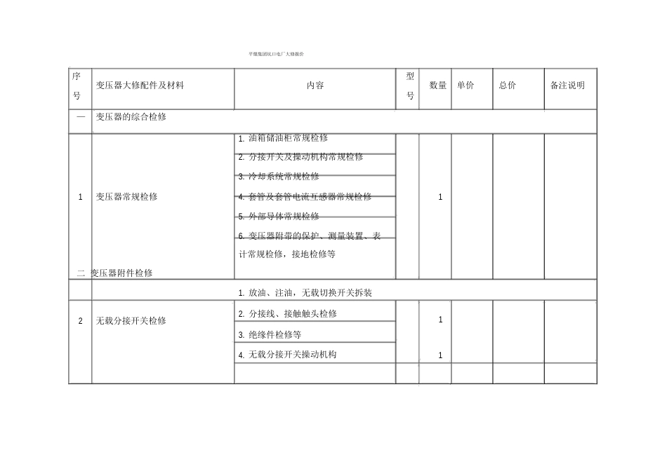 变压器大修报价单_第1页