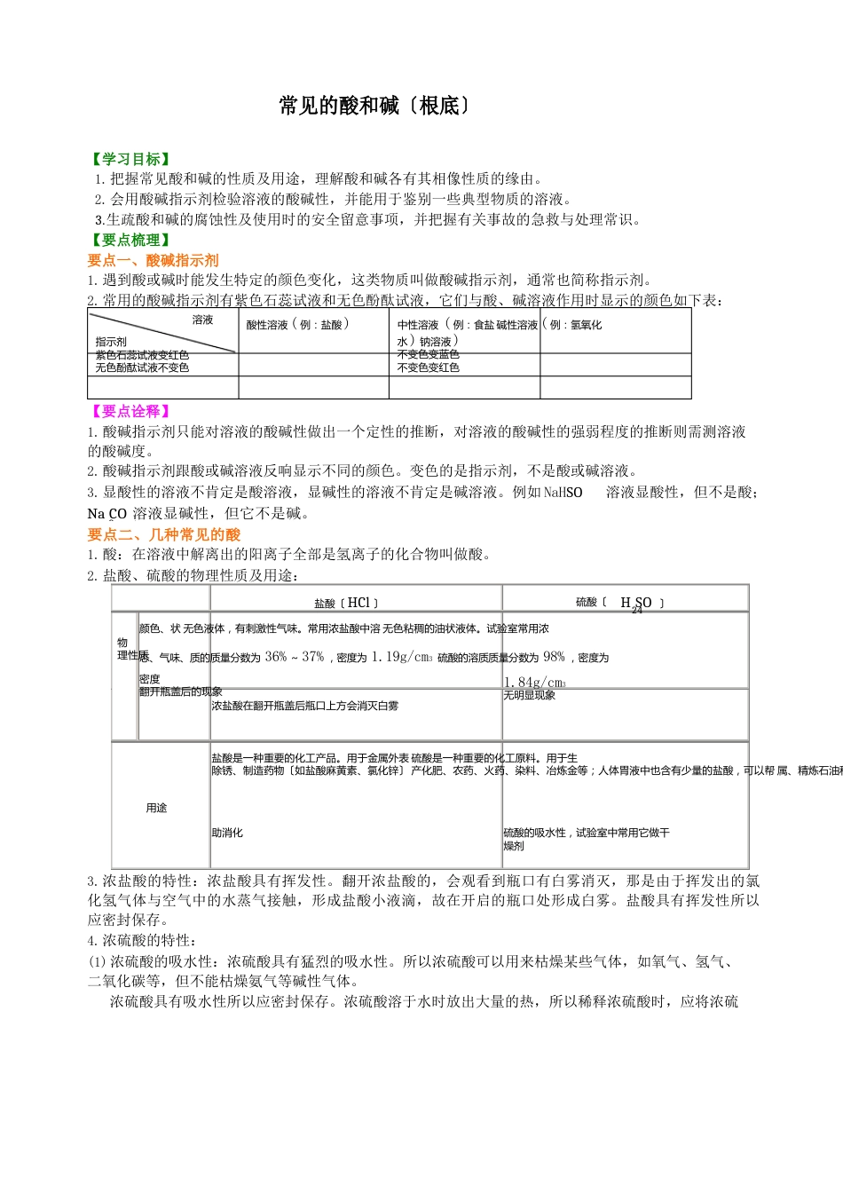 初中九年级化学下册《常见的酸和碱》(基础)知识讲解_第1页