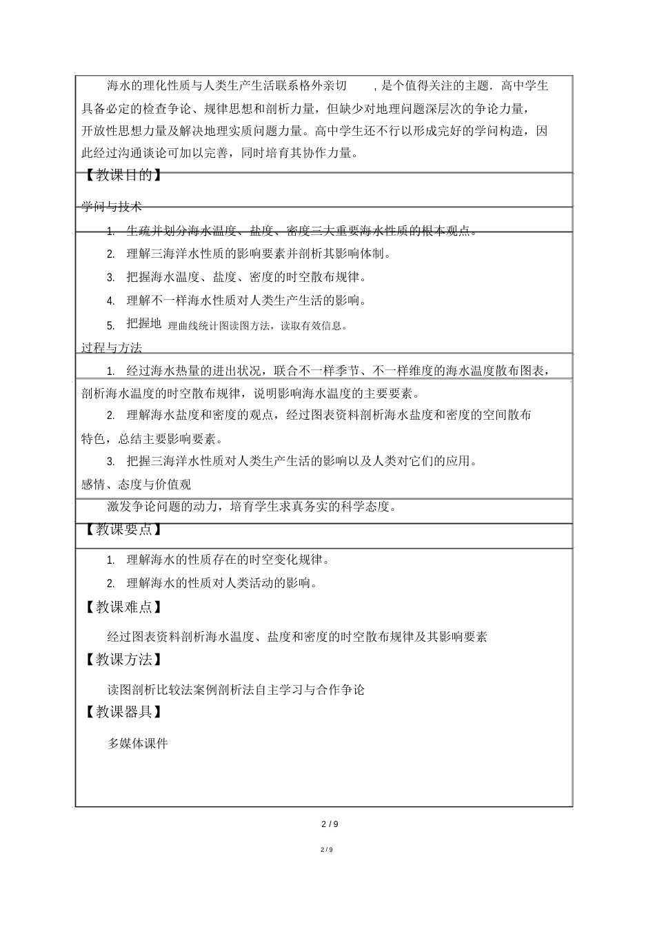 高中必修一地理《海水性质》教案_第2页