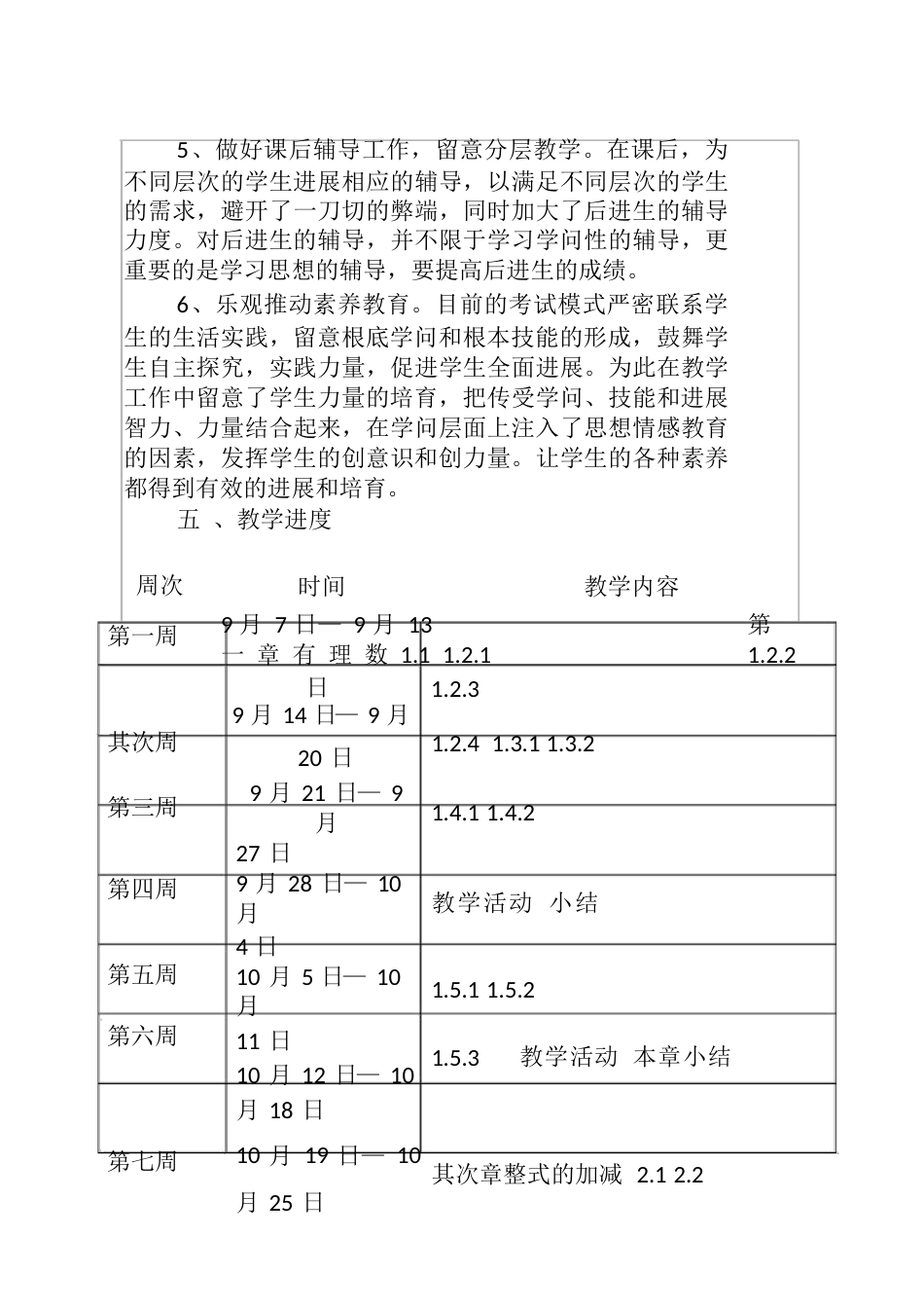 新人教版七年级数学上册教学工作计划_第3页