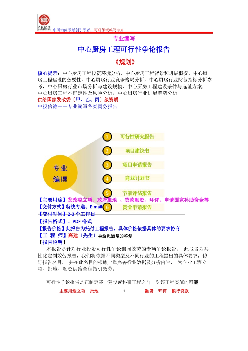 中央厨房项目可行性研究报告_第1页