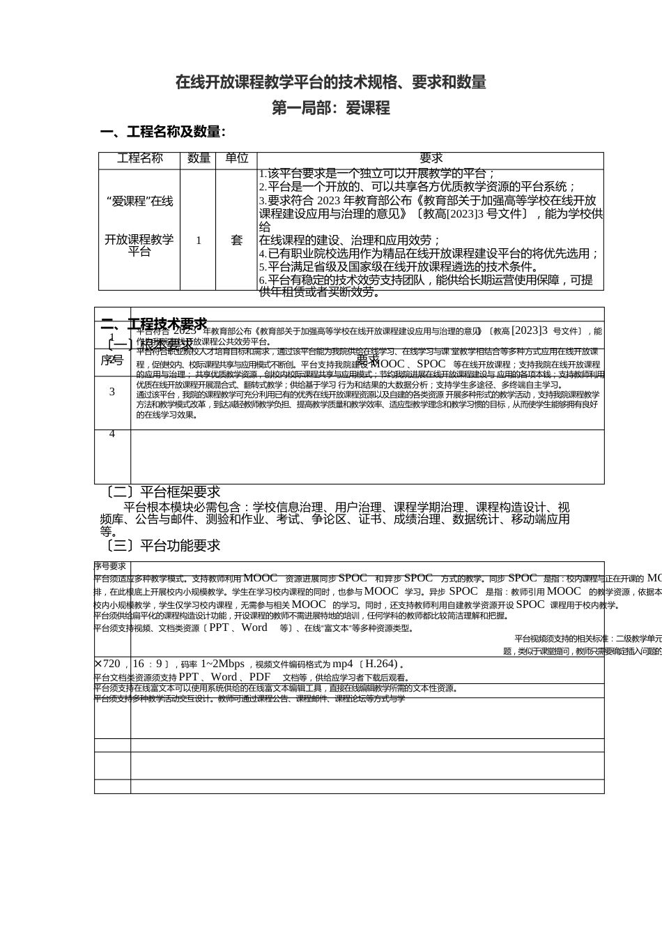 在线开放课程教学平台的技术规格要求和数量_第1页