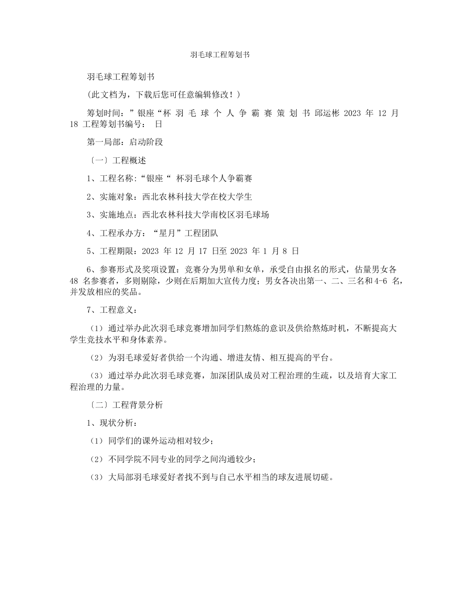 羽毛球项目策划书_第1页