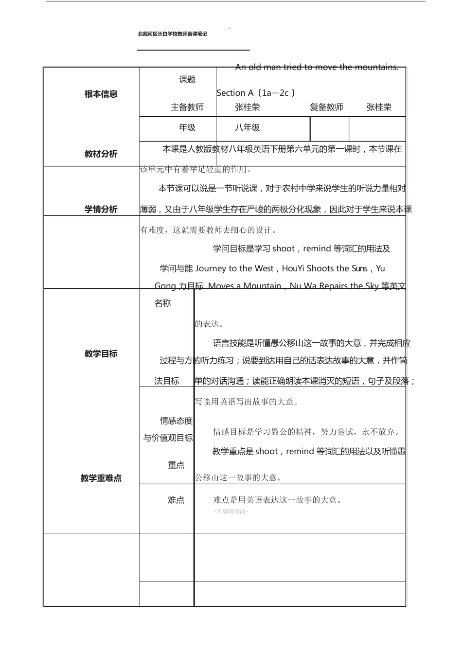 人教版八年级英语下册unit6教学设计_第1页