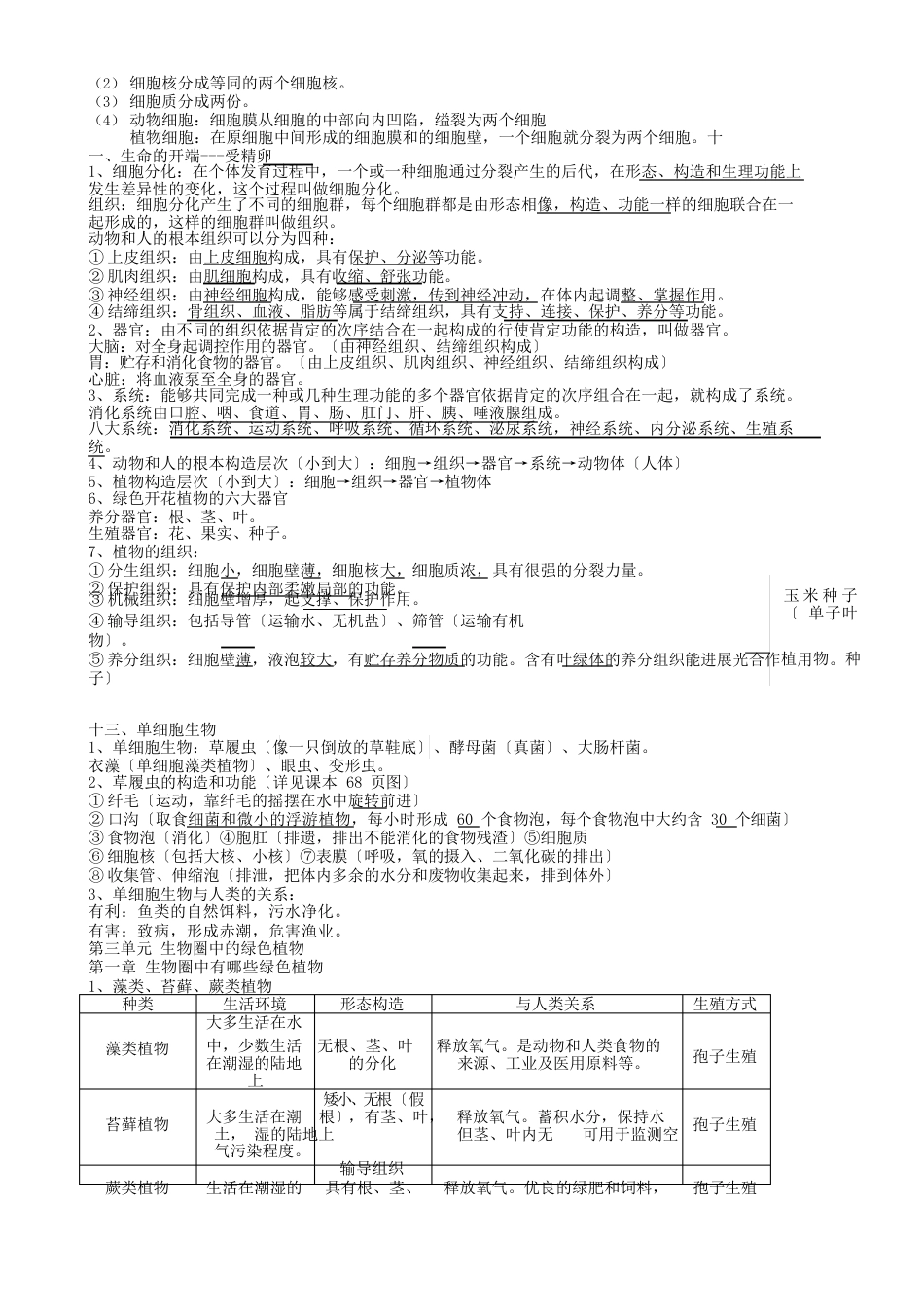 河南省濮阳市实验中学七年级生物上册重点知识归纳新人教版_第3页
