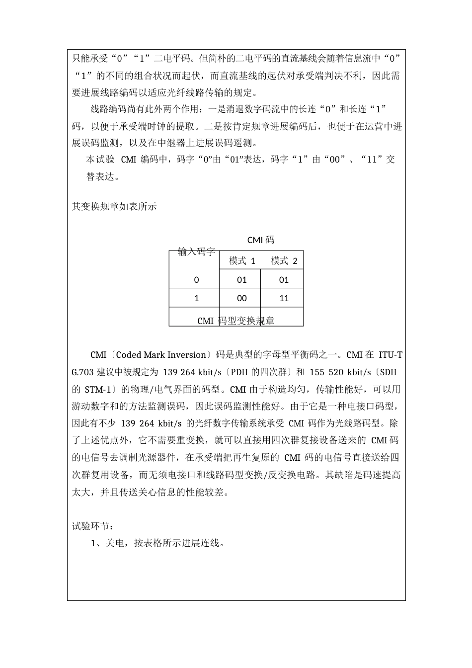 2023年光纤通信实验报告5-CMI码编译码及其光纤传输系统_第3页
