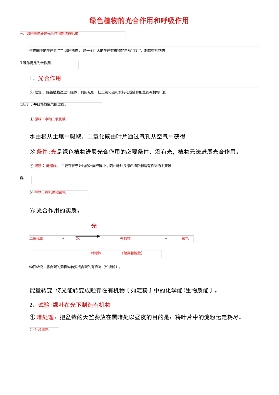 中考生物复习绿色植物的光合作用和呼吸作用知识点总结新人教版_第1页