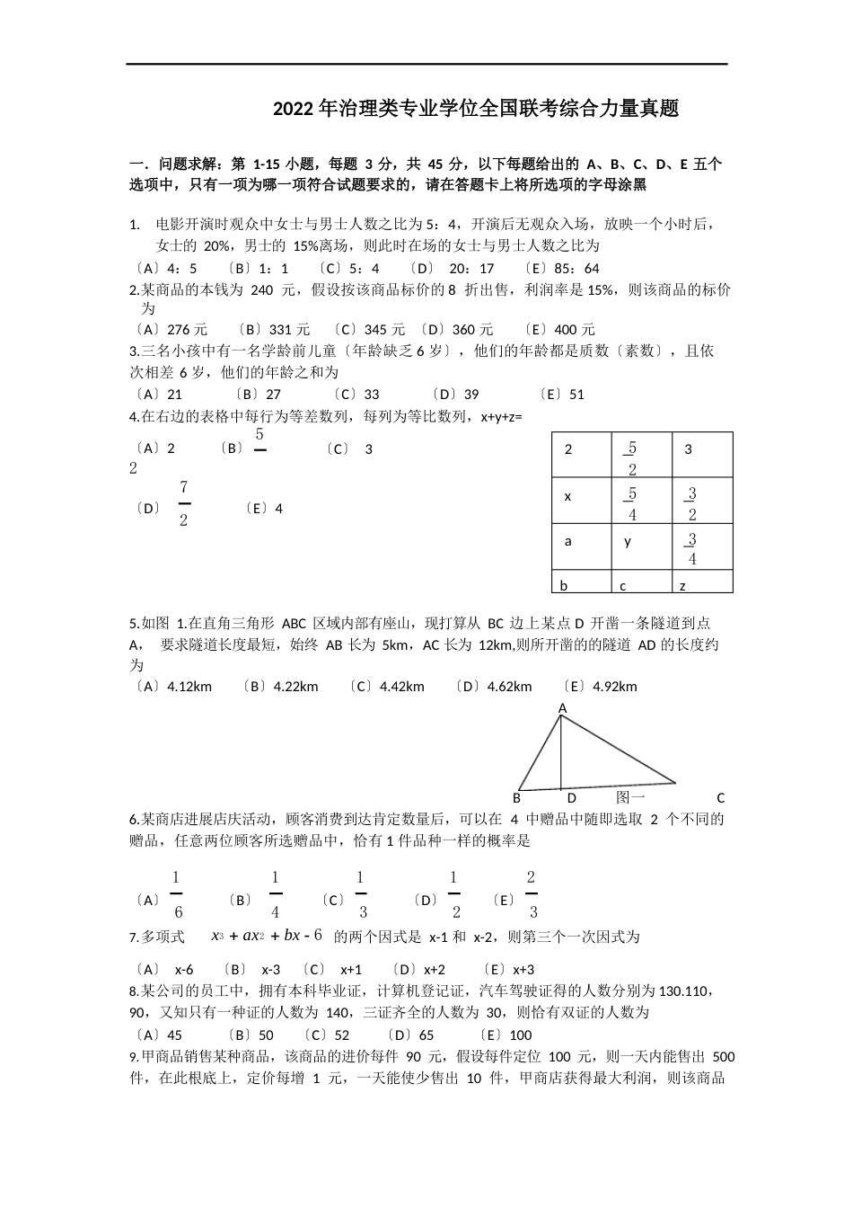 地方年管理类专业学位全国联考综合能力真题_第2页