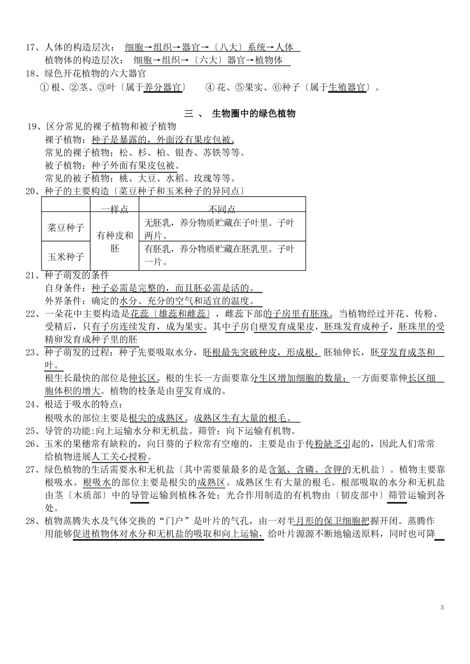 初中人教版生物中考复习书本知识点_第3页