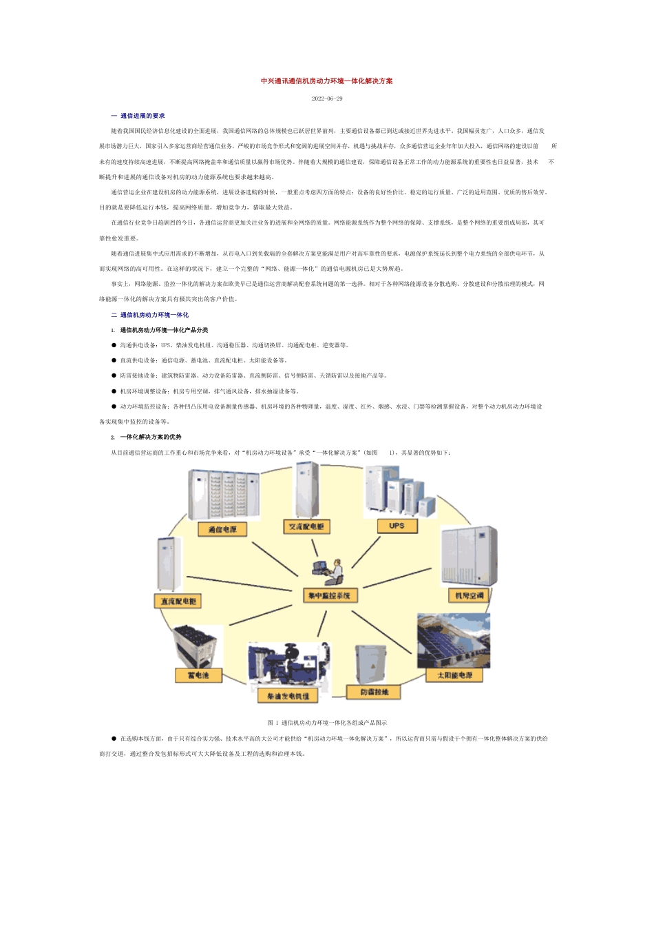 中兴通讯通信机房动力环境一体化解决方案_第1页