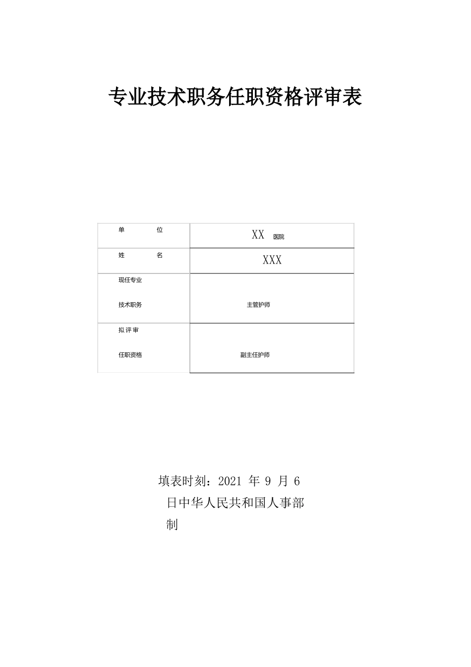 副高专业技术职务任职资格评审表填写模板_第1页