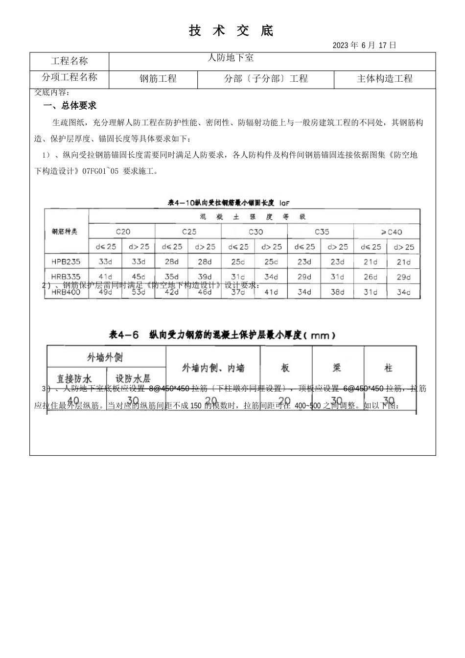 人防钢筋工程技术交底_第1页