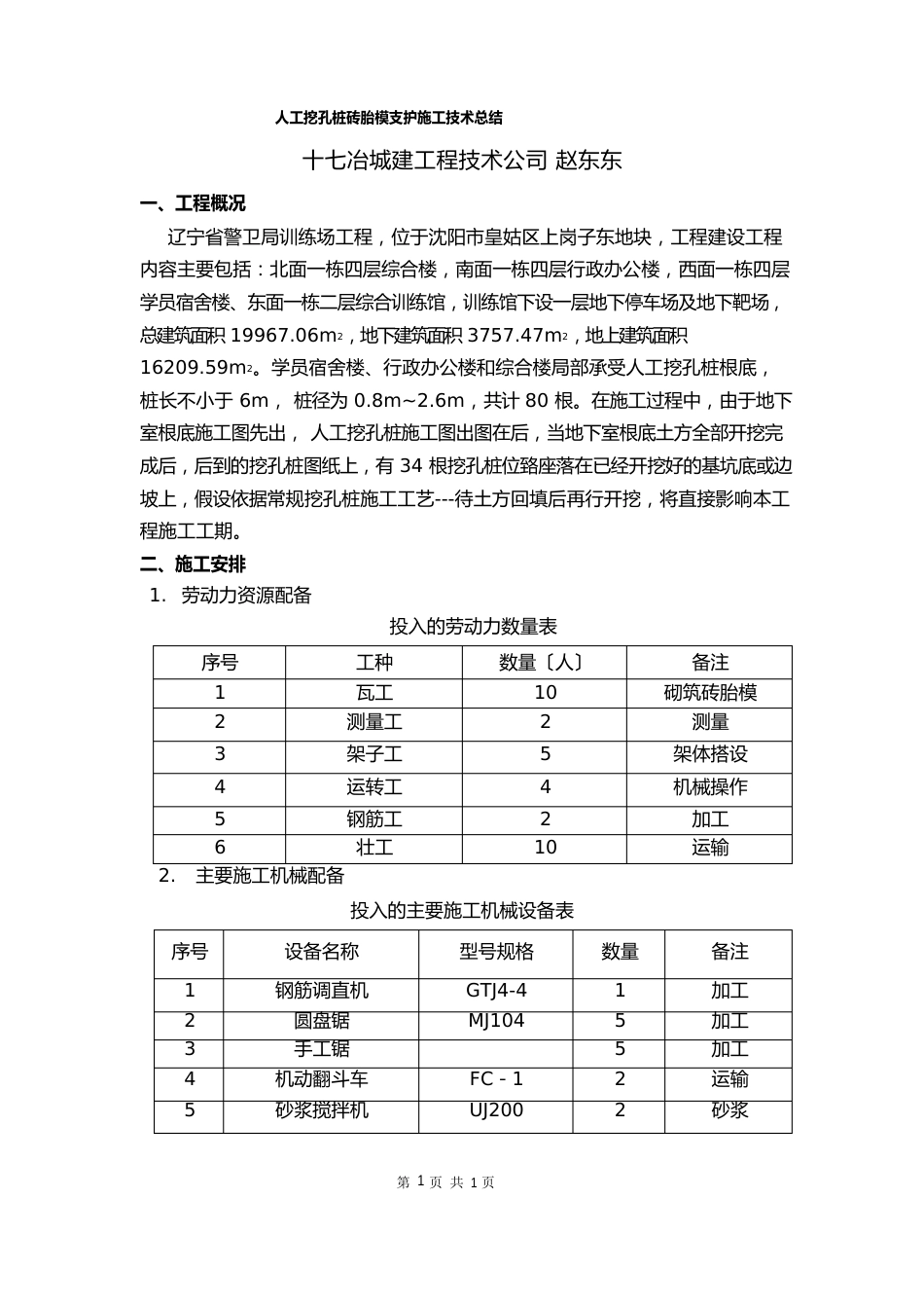 挖孔桩砖胎模支护施工技术总结_第1页