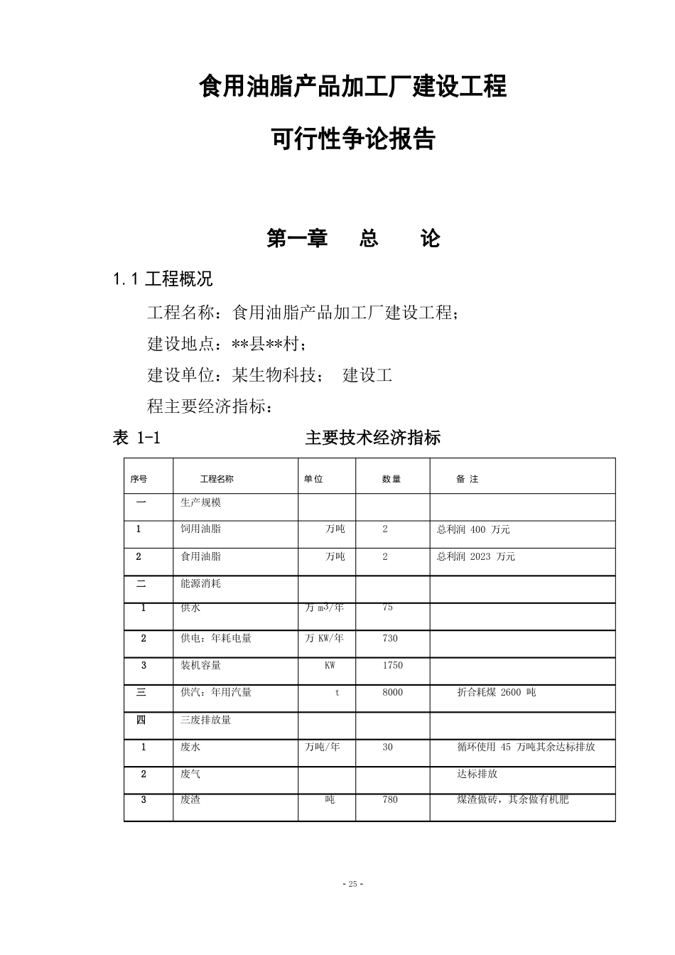 食用油脂产品加工厂建设项目可行性研究报告_第1页