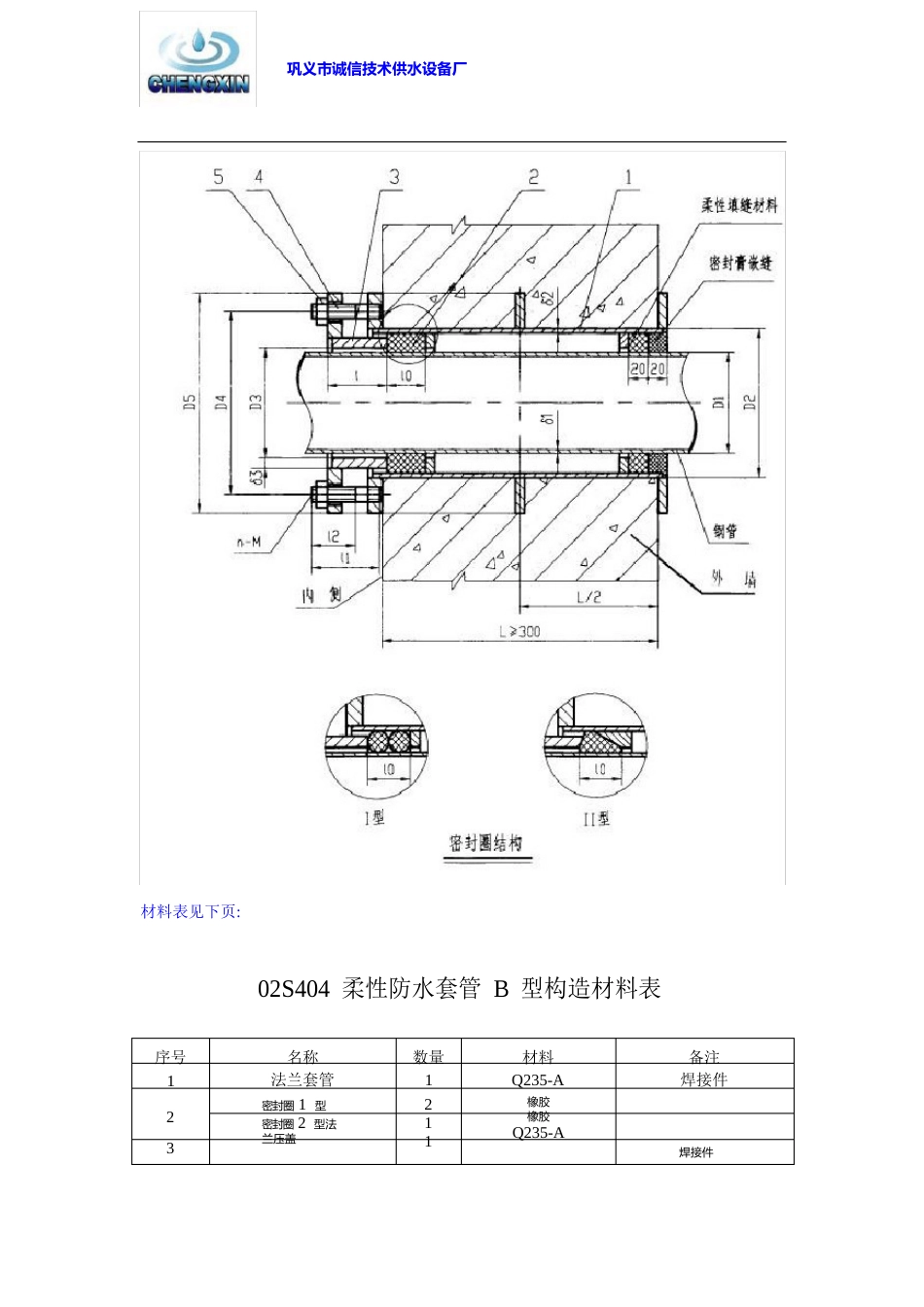 柔性防水套管A型结构安装图及尺寸重量说明_第3页