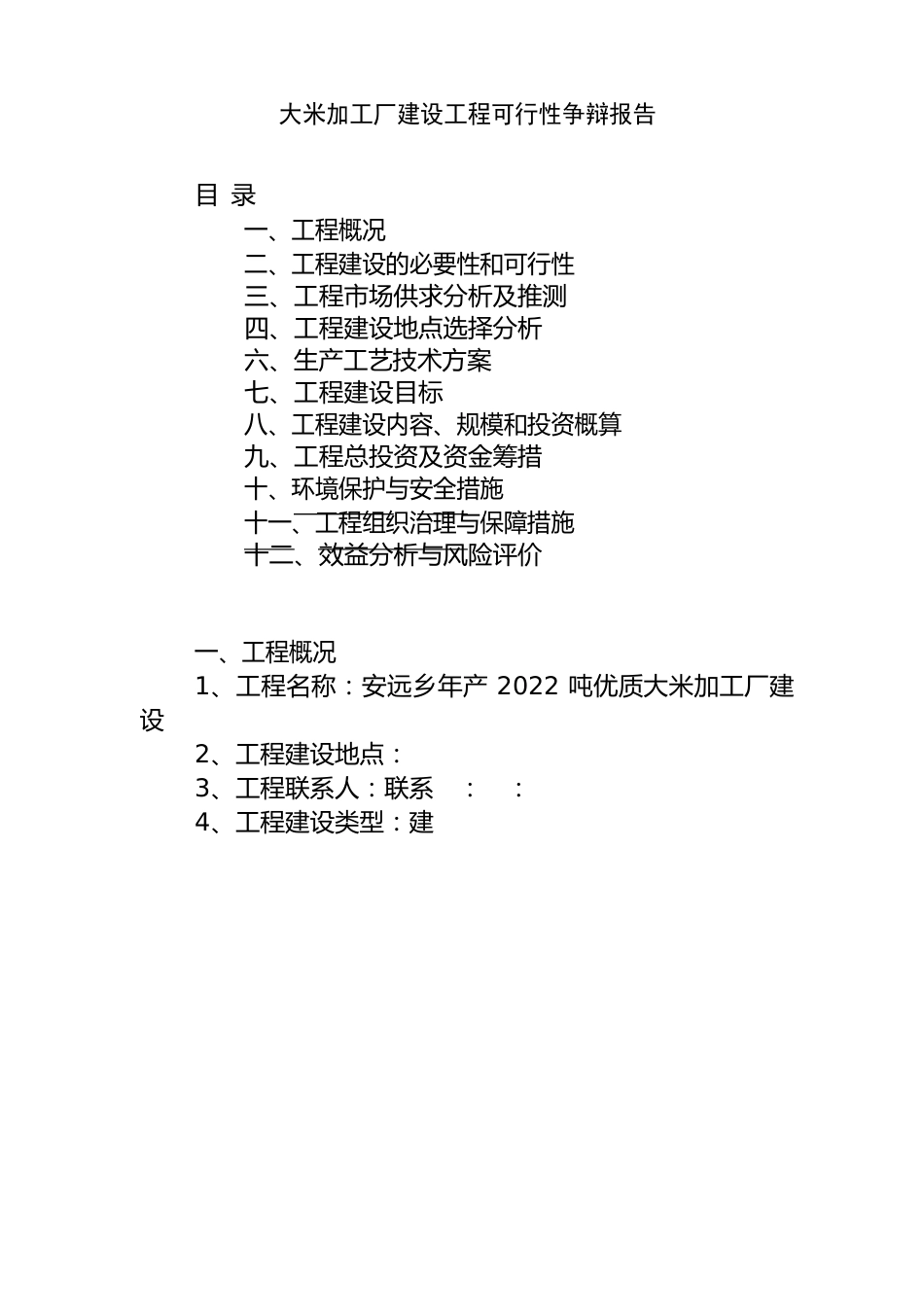 大米加工厂可行性研究报告_第1页