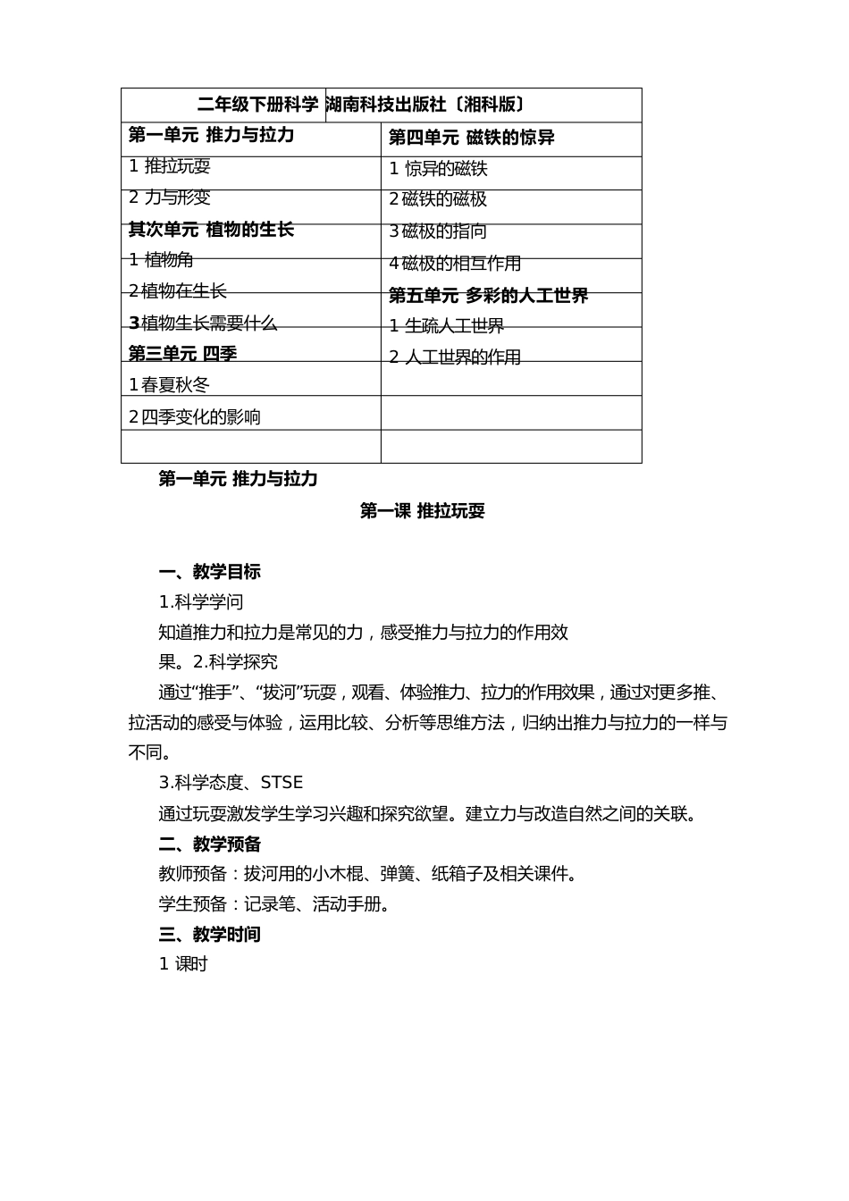 二年级下册科学教案(湘科版)_第1页