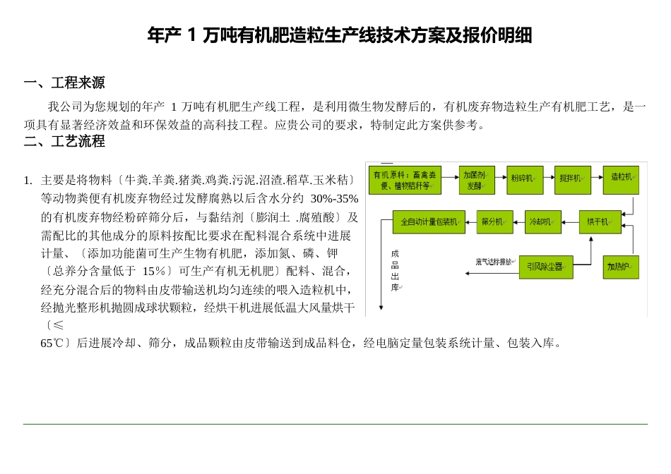 年产1万吨有机肥造粒生产线技术方案及报价明细_第1页