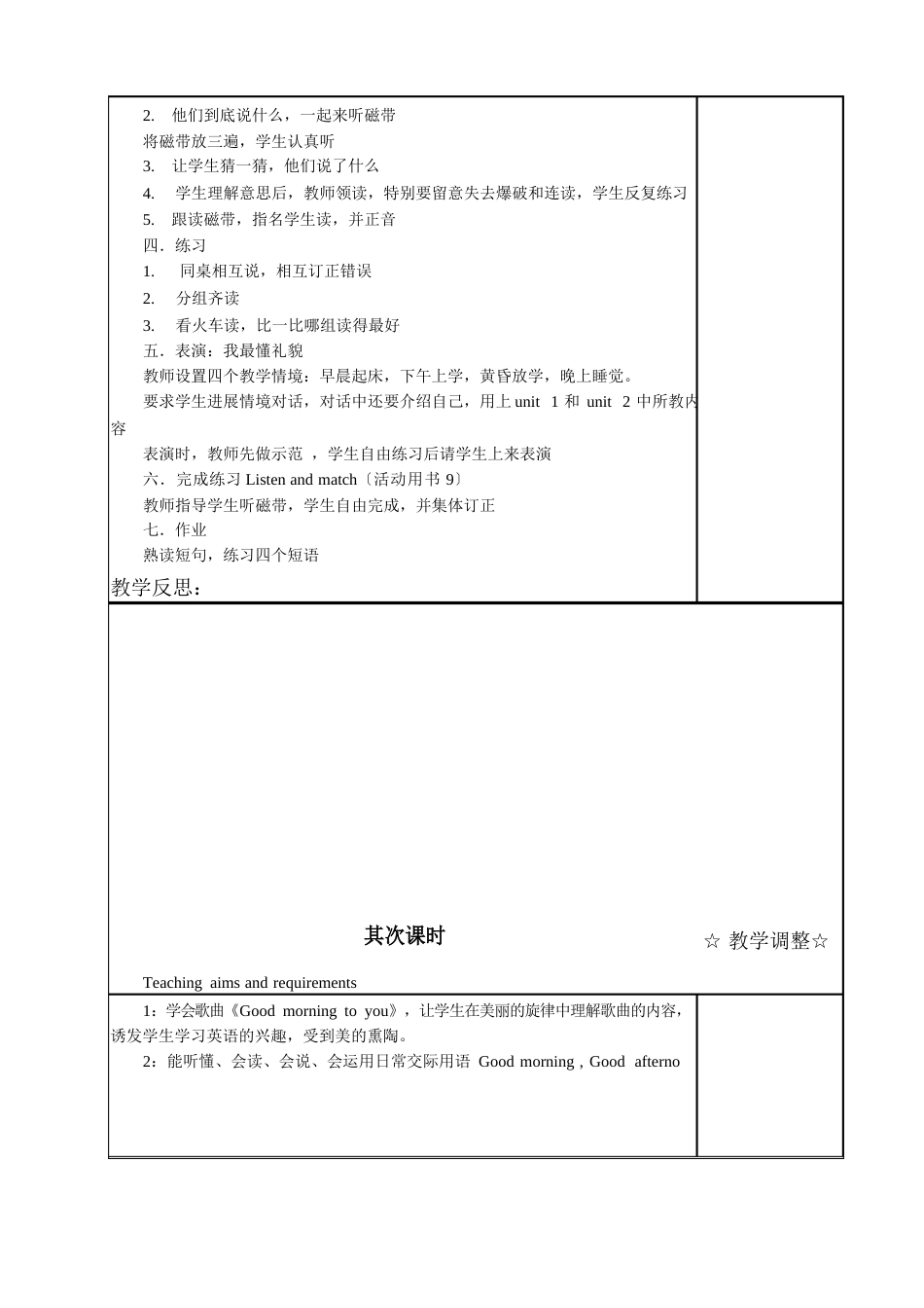 苏教版牛津译林版小学英语一年级教案 1A Unit2 Good morning_第2页