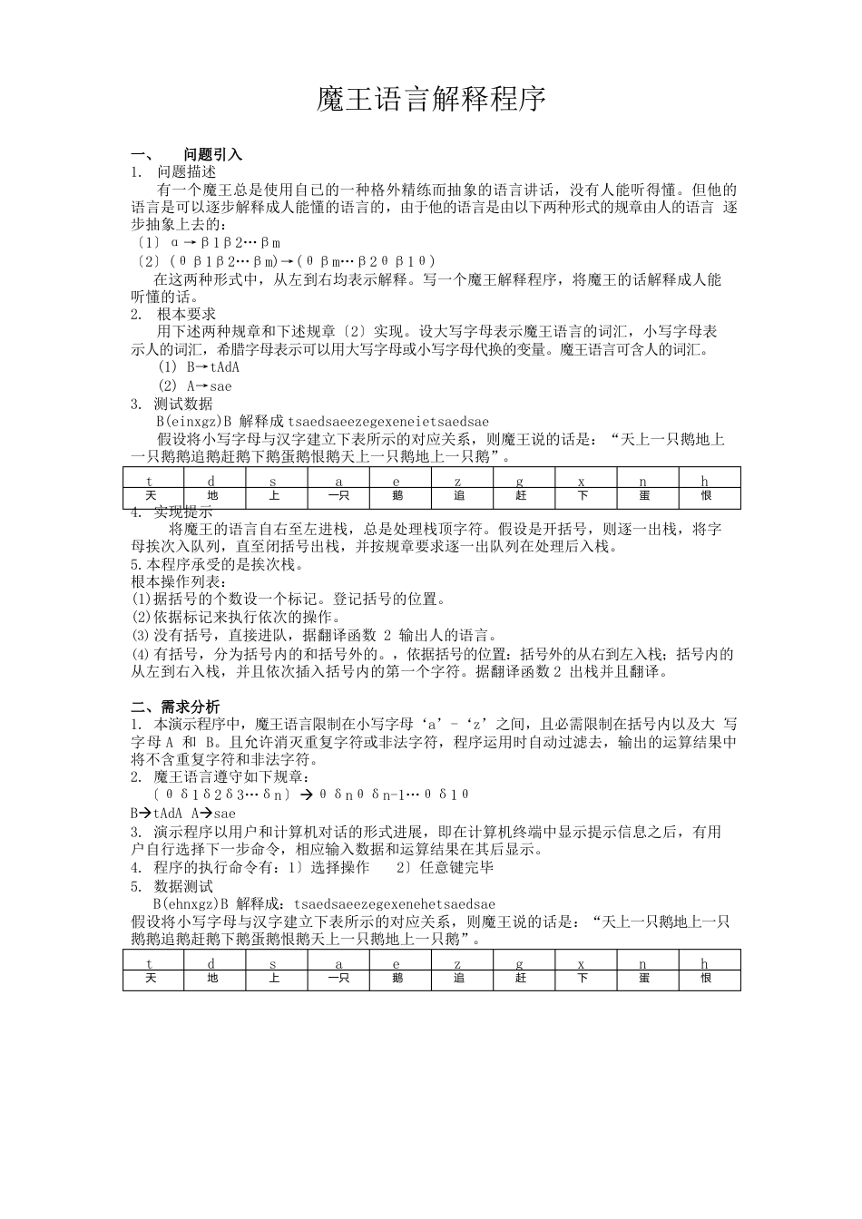 魔王语言解释数据结构课程设计报告_第1页