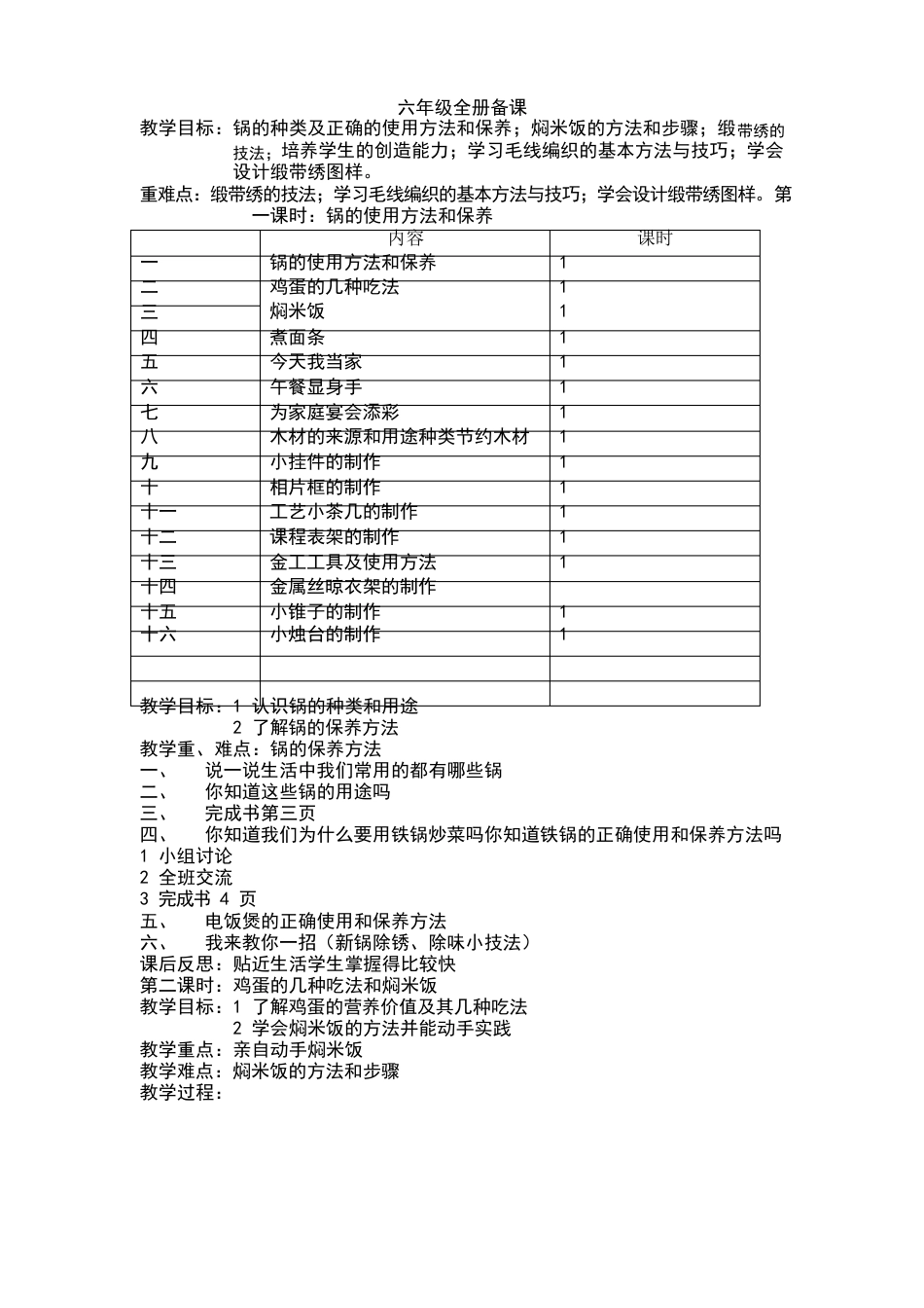 小学六年级劳动技术教案全册_第1页