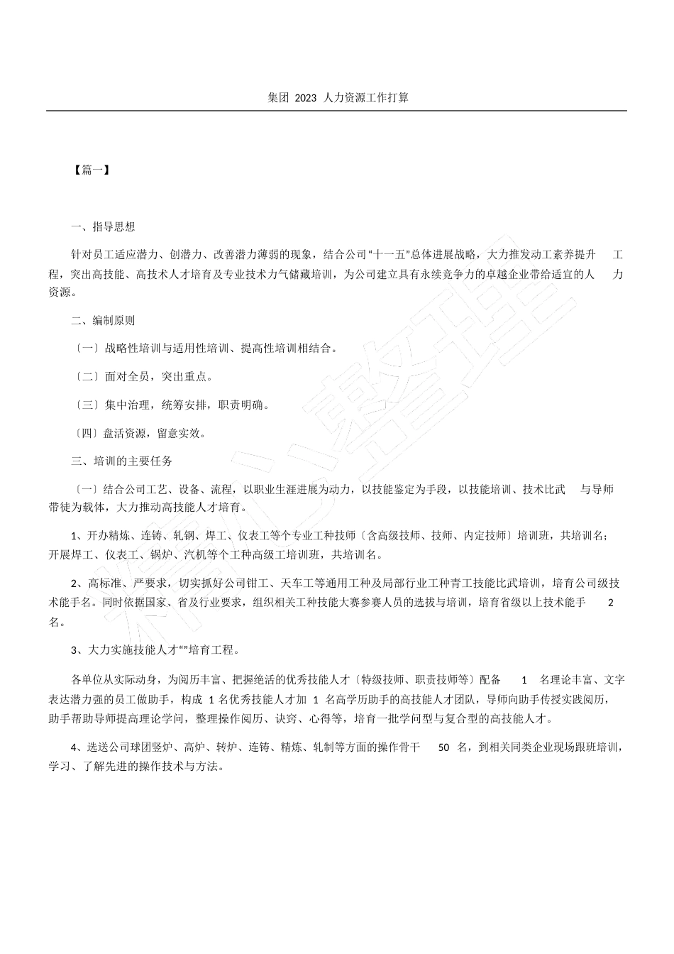 集团人力资源工作计划_第1页