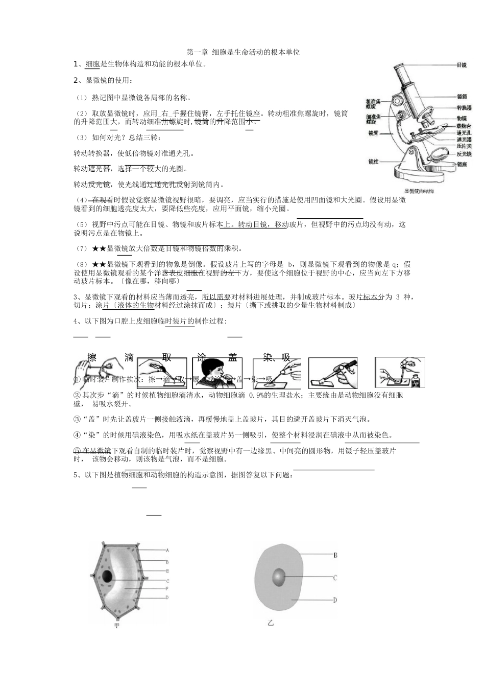 部编人教版七年级生物上册期末必考知识点(全册)_第2页