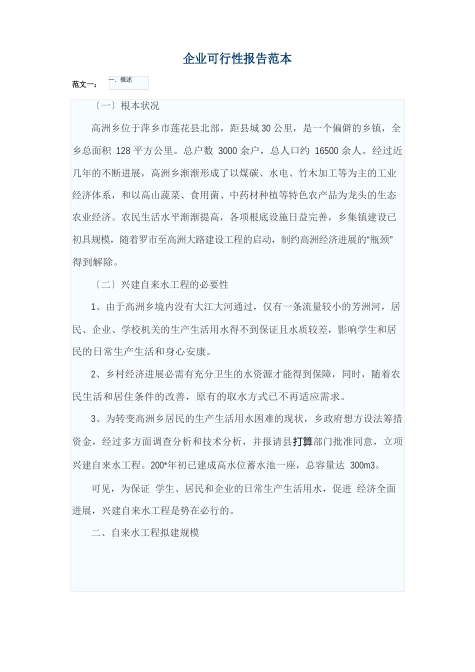 企业可行性报告范本_第1页