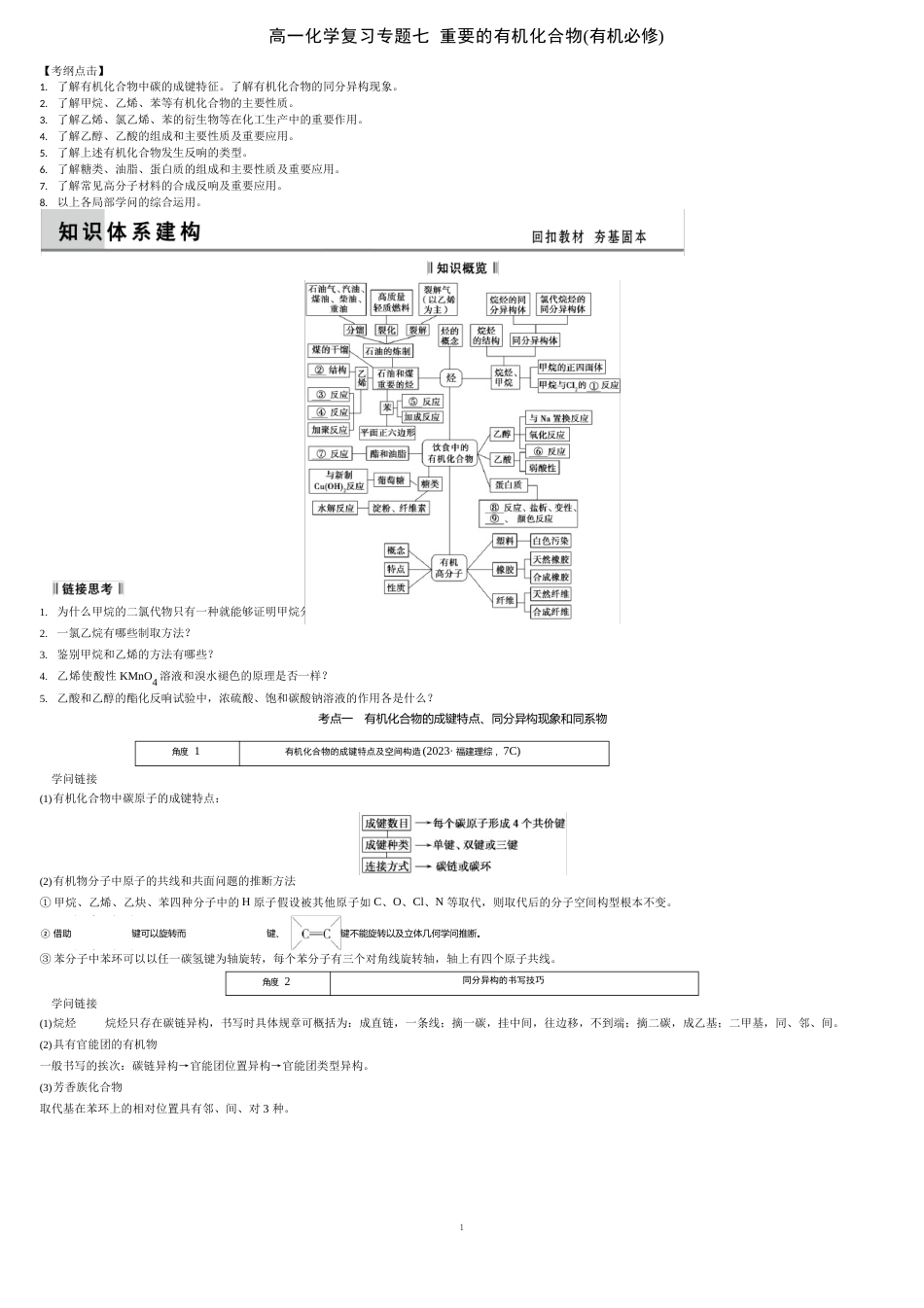 高一化学复习专题六重要的有机化合物_第1页