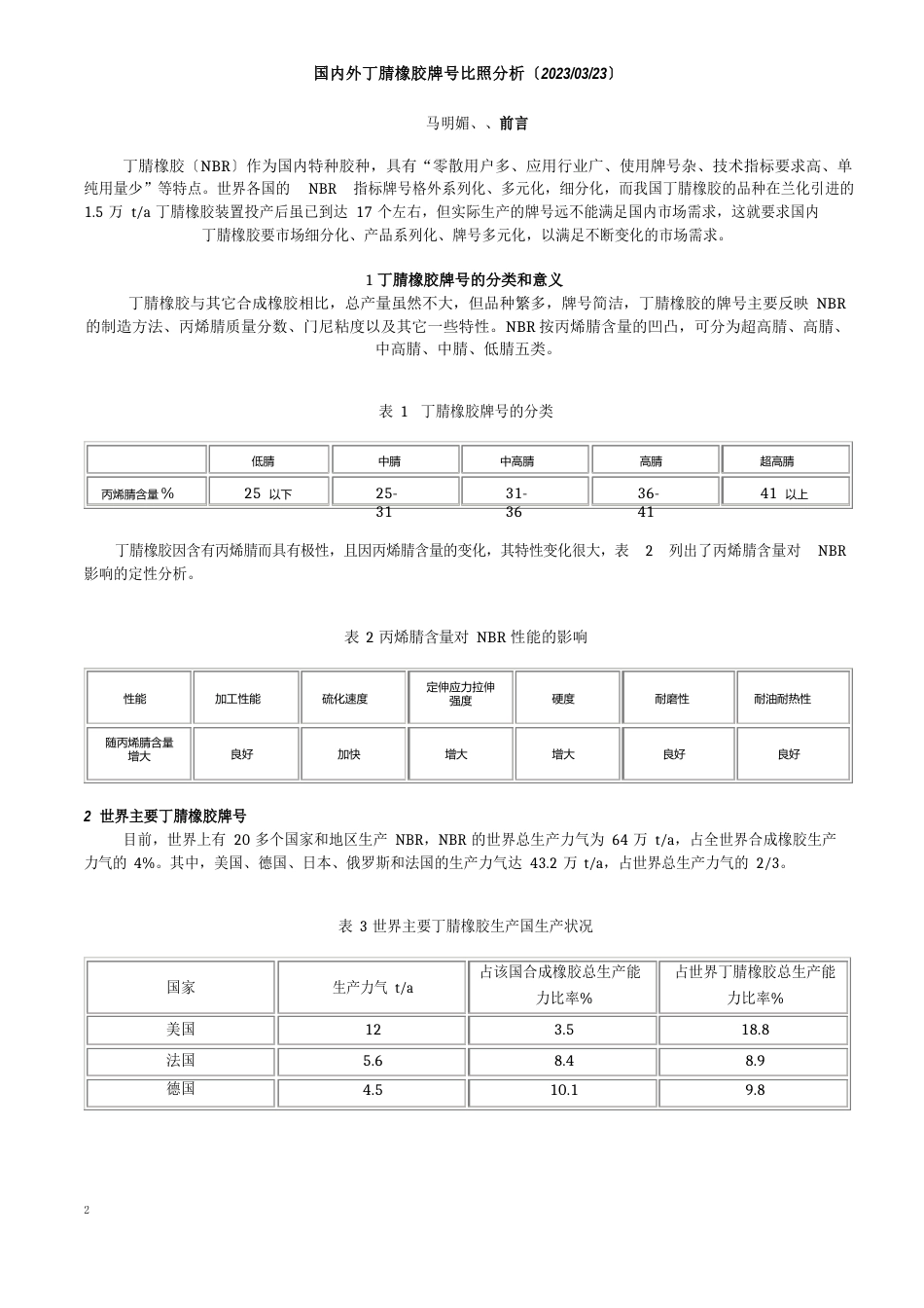 国内外丁腈橡胶牌号对比分析_第1页