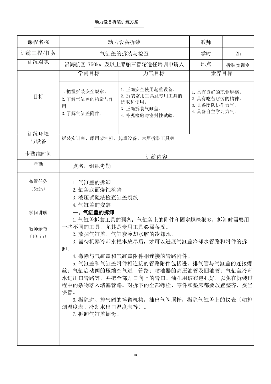 三管轮实操评估之动力设备拆装训练方案_第1页