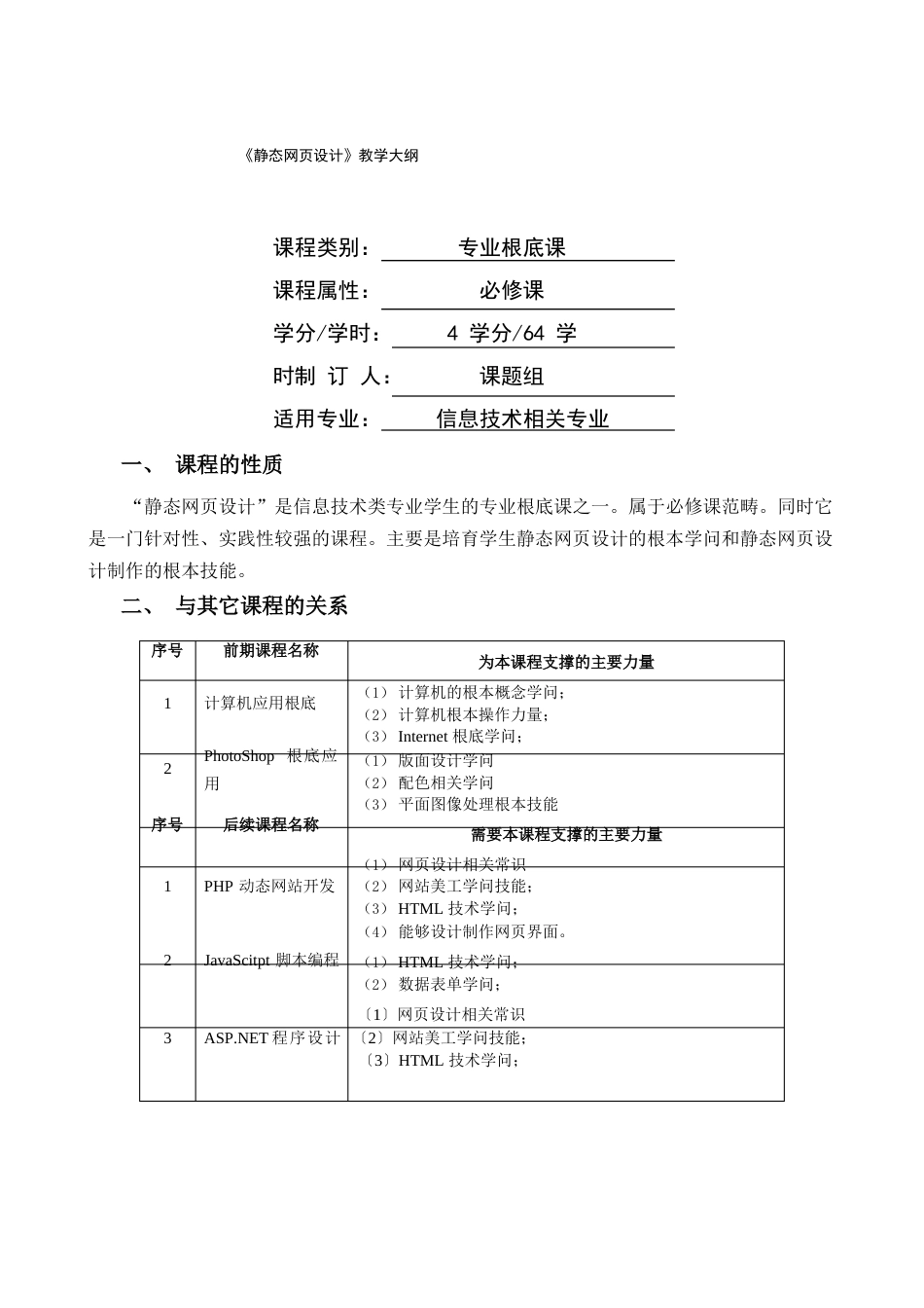 静态网页设计教学大纲_第1页