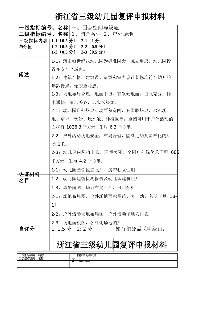 园舍条件浙江省三级幼儿园复评申报材料_第1页