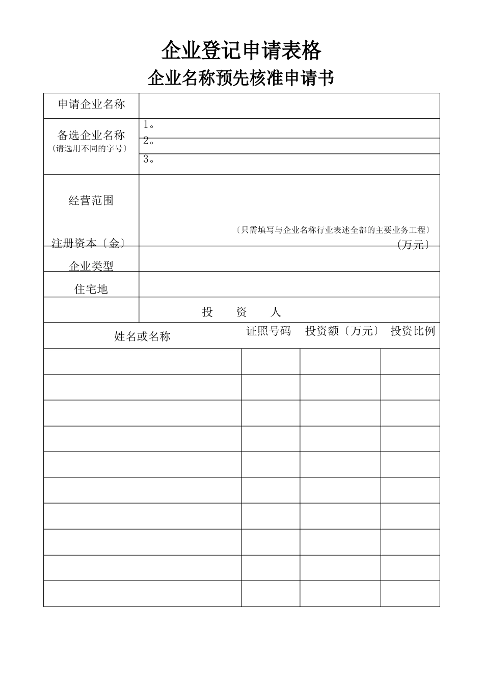 企业登记申请表格_第1页