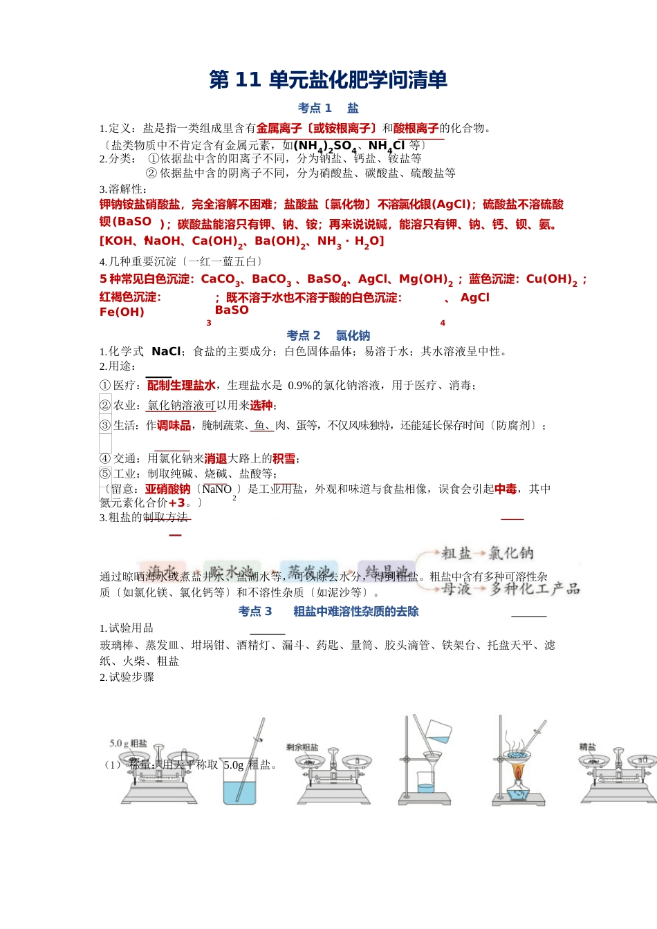 初中化学第十一单元盐化肥知识点汇总_第1页