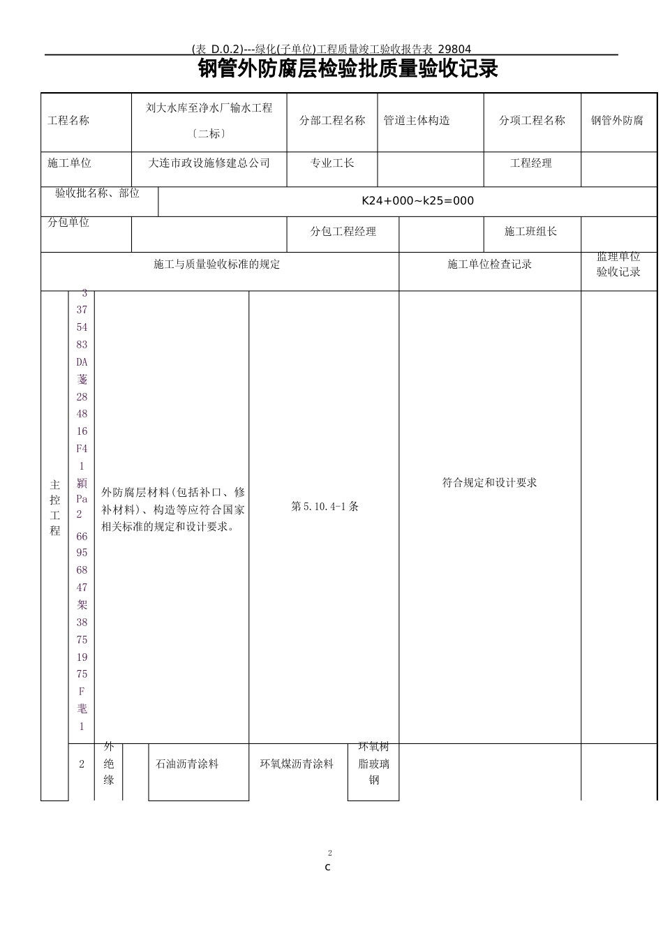 钢管管道外防腐层施工检验批质量验收记录表_第1页