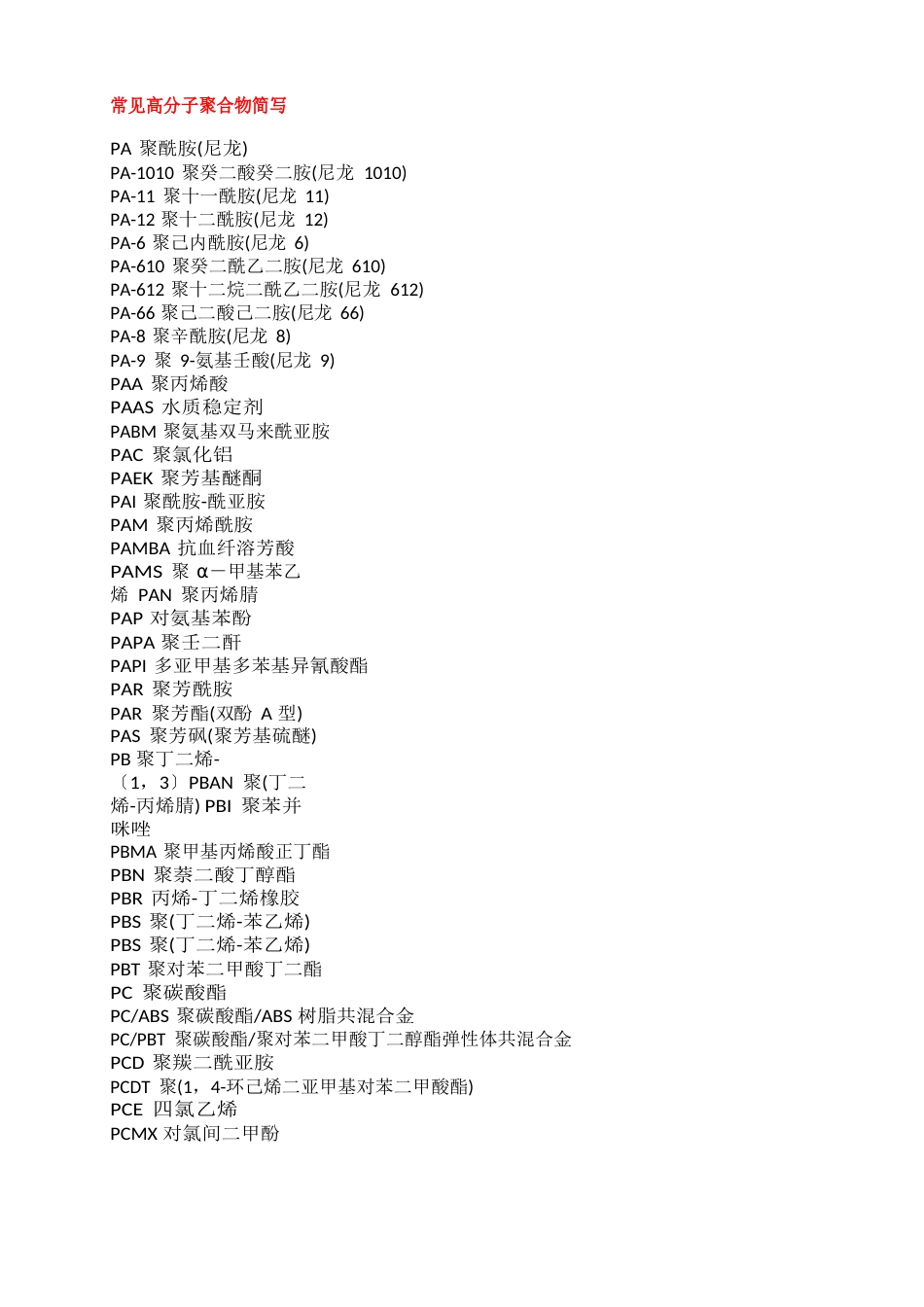 常用高分子聚合物介绍_第1页