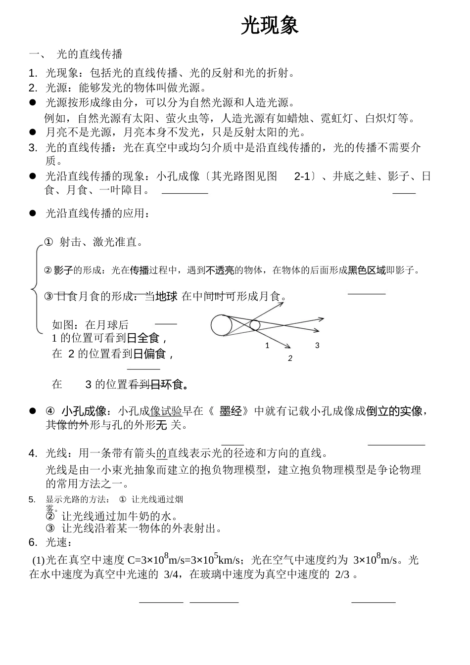 人教版初中物理知识点总结光学_第1页