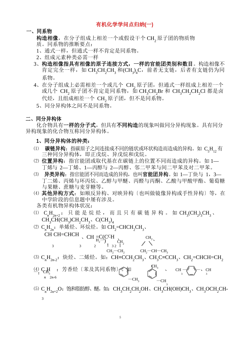 高中化学有机化学知识点归纳新人教版选修_第1页