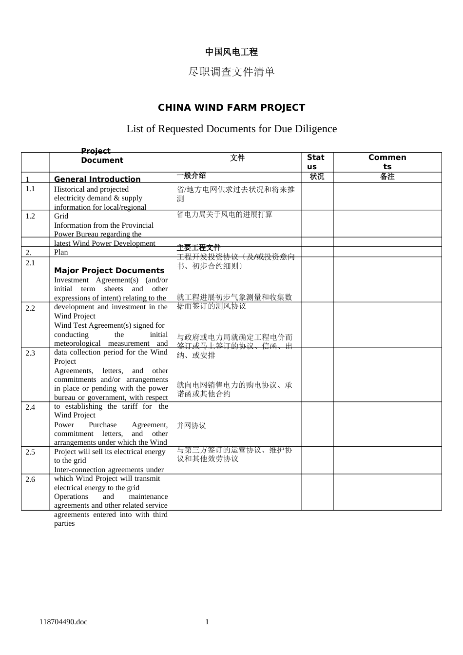中国风电项目调查清单_第1页