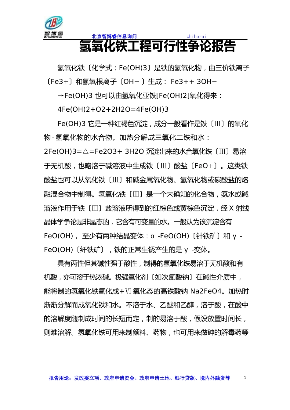 氢氧化铁项目可行性研究报告_第1页