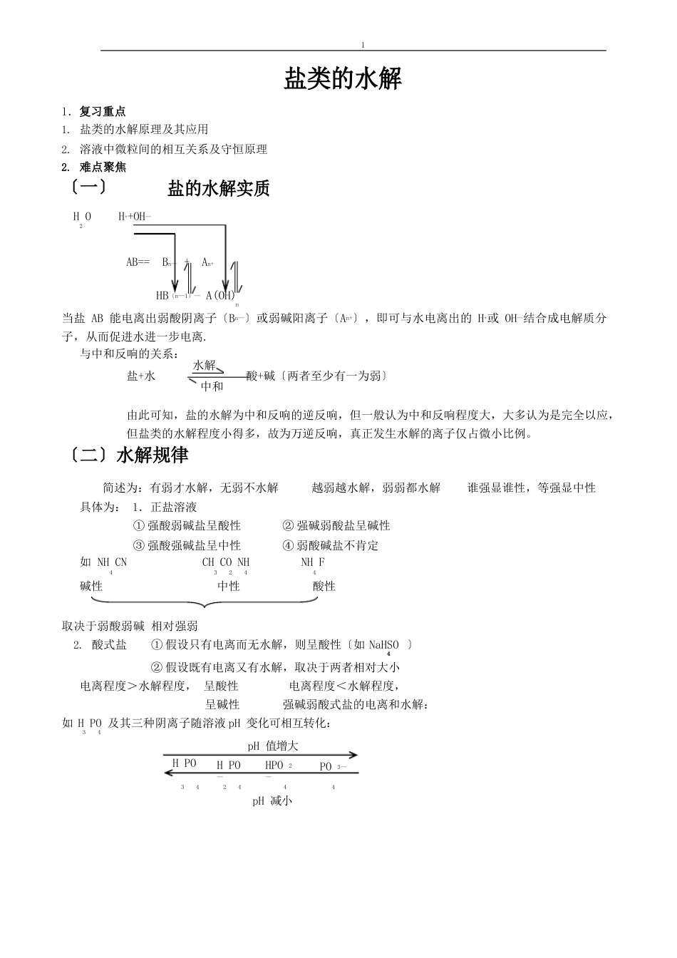 盐类的水解知识点总结_第1页